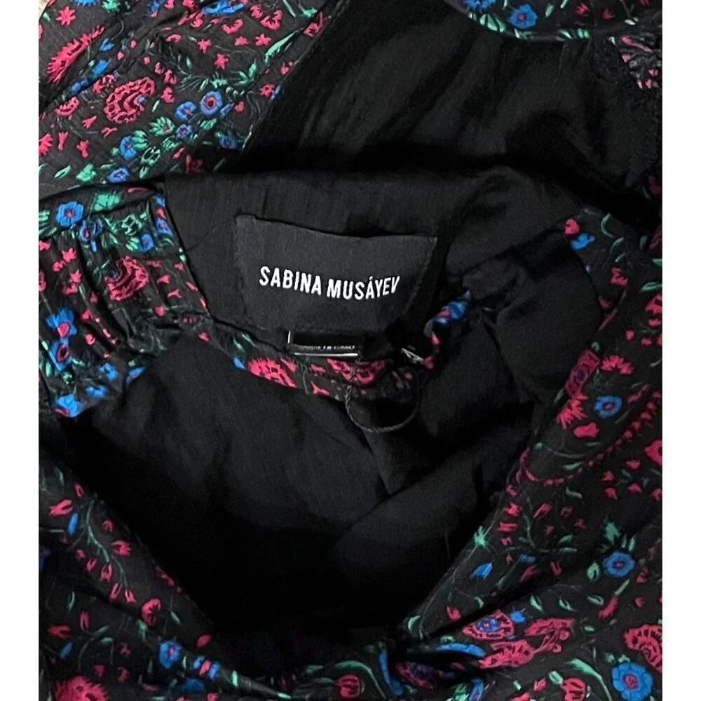 $232 Anthropologie Sabina Musayev S Black Mini Dress Floral Backless Ruffle Pink